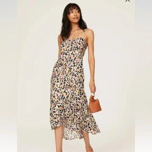Slate & Willow Leopard Print Spaghetti Strap Hi Low Midi Dress Cocktail Sz XL